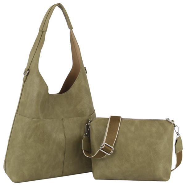 2IN1 SMOOTH SHOULDER HOBO W CROSSBODY BAG