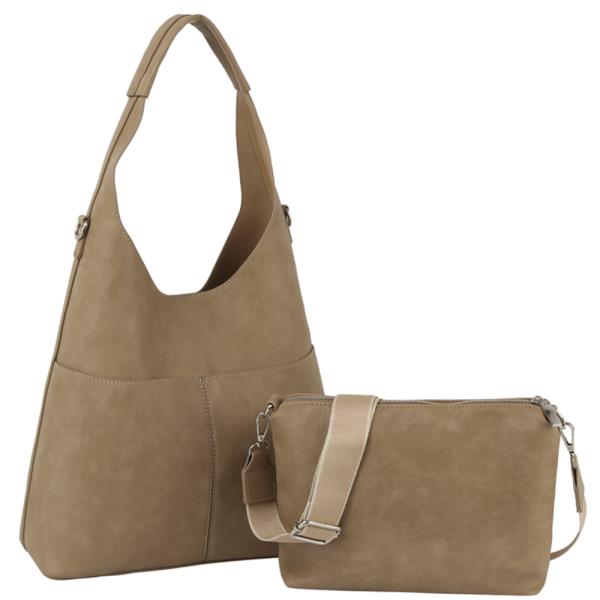 2IN1 SMOOTH SHOULDER HOBO W CROSSBODY BAG