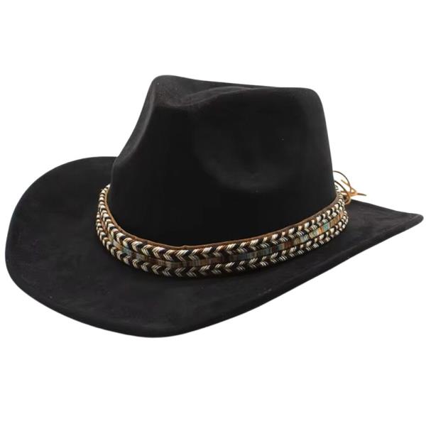 FAUX SUEDE FEDORA WITH WOVEN BAND