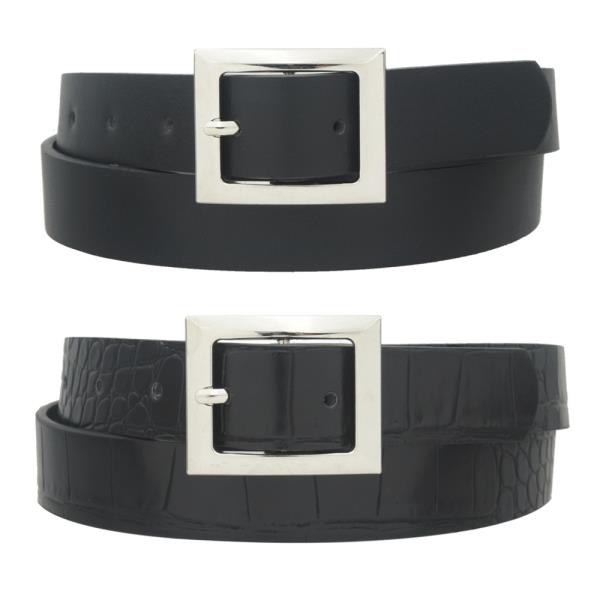 RECTANGLE METAL BUCKLE BELT 2 PC SET