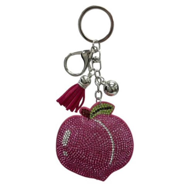 RHINESTONE PEACH KEYCHAIN WITH TASSEL