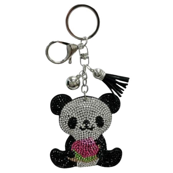 RHINESTONE PANDA KEYCHAIN WITH TASSEL