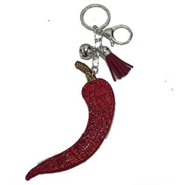 RHINESTONE PEPPER KEYCHAIN WITH TASSEL