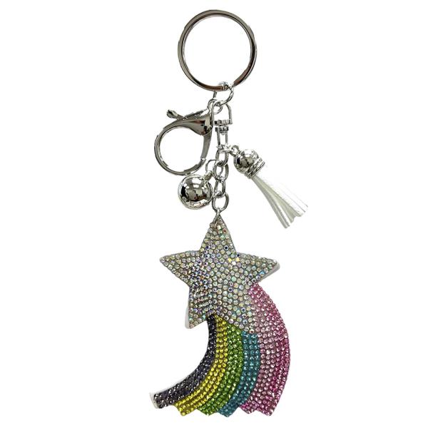 RHINESTONE SHINING STAR KEYCHAIN WITH TASSEL