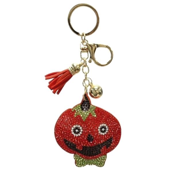 RHINESTONE PUMPKIN KEYCHAIN WITH TASSEL