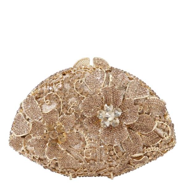 FLOWER ORNATE RHINESTONE MINAUDIERE CLUTCH BAG