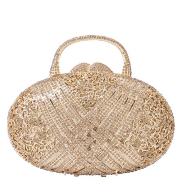 (PRE-ORDER/ONLY ONLINE)OVAL ORNATE RHINESTONE MINAUDIERE CLUTCH WITH HANDLE BAG