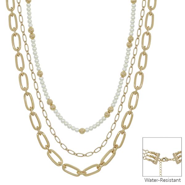 3 LAYERED MULTIWAY PEARL & CHUNKY CHAIN SHORT NECKLACE