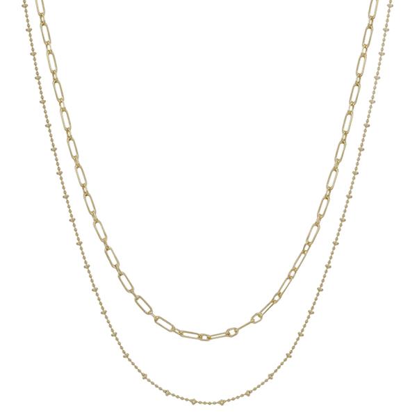 2 LAYERED CLIP CHAIN & DOT CHAIN SHORT NECKLACE