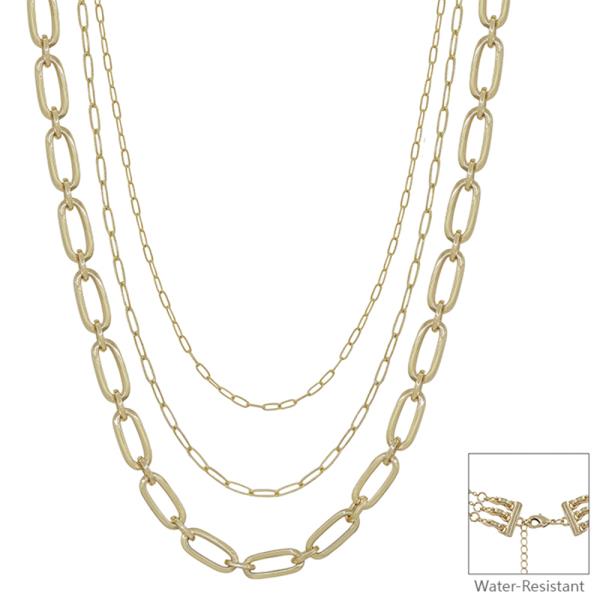 CHUNKY OVAL 3 LAYERED CHAIN SHORT NECKLACE