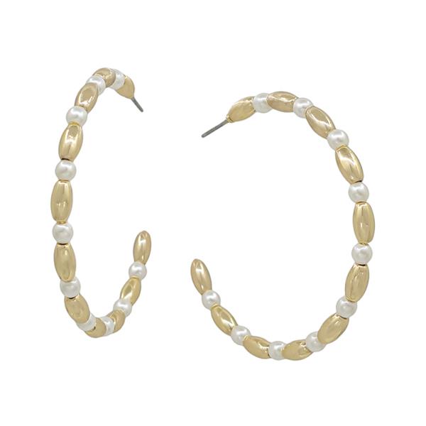 1.5" OVAL CCB & PEARL WIRED HOOP EARRING