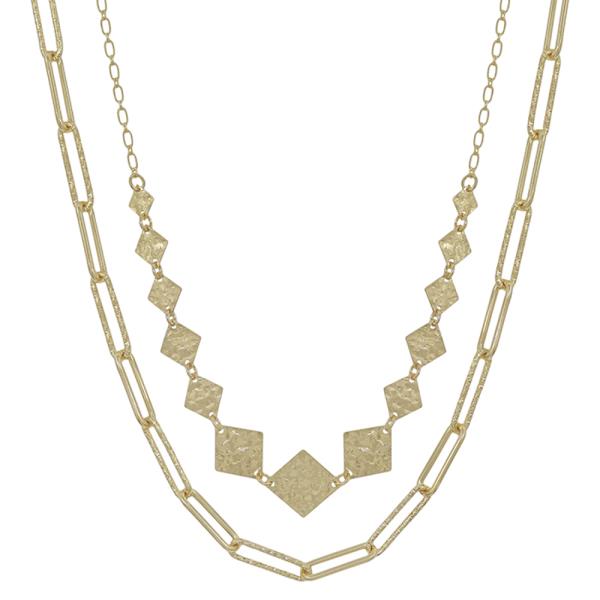 DIAMOND SHAPE METAL LAYERED SHORT CHAIN NECKLACE