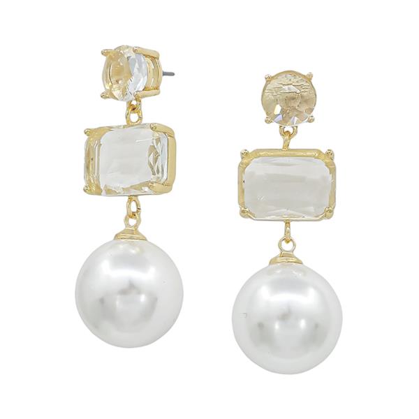 3 DROPS CRYSTAL & PEARL POST EARRING