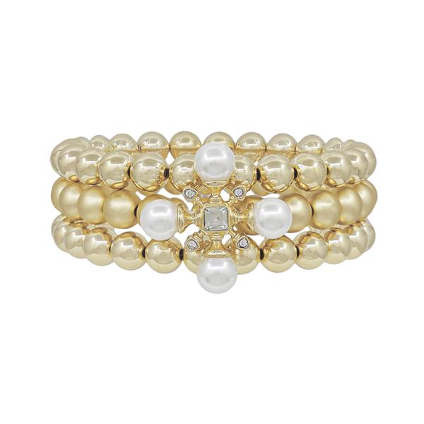 3 SET CROSS SHAPED PEARL ACCENT CCB BRACELET