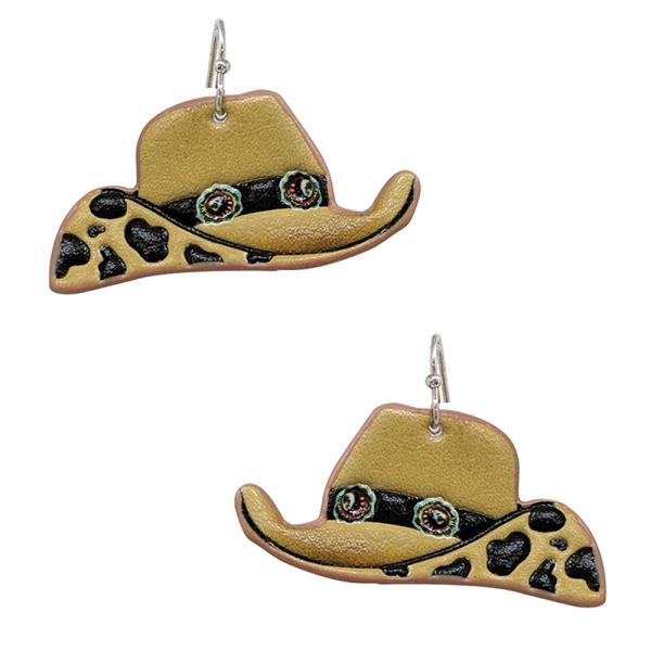 FAUX LEATHER WESTERN COWBOY HAT DANGLE EARRING