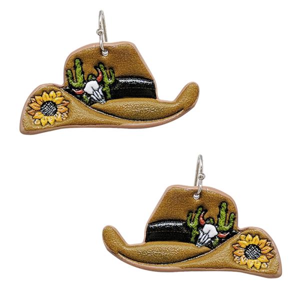 FAUX LEATHER WESTERN COWBOY HAT DANGLE EARRING