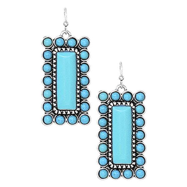 WESTERN RECTANGLE TQ STONE DANGLE EARRING