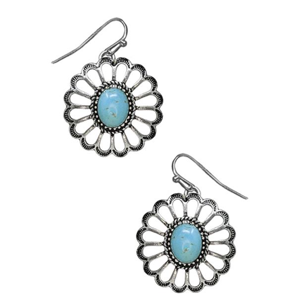 WESTERN TQ STONE FLOWER DANGLE EARRING