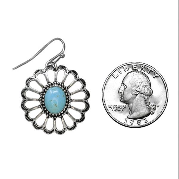 WESTERN TQ STONE FLOWER DANGLE EARRING