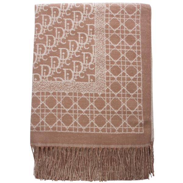 MONOGRAM PRINT DESIGN RIBBED TEXTURE FRINGE OBLONG SCARF