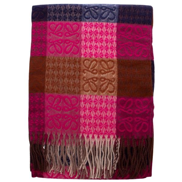 BUTTERFLY COLOR BLOCK PLAID FRINGE OBLONG SCARF