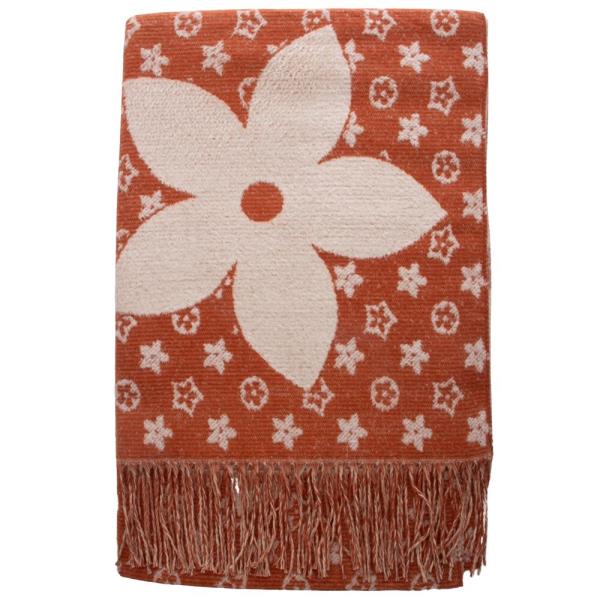 FLOWER RIBBED TEXTURE FRINGE OBLONG SCARF