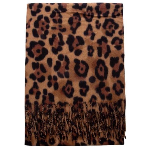 LEOPARD ANIMAL PRINT FRINGE OBLONG SCARF