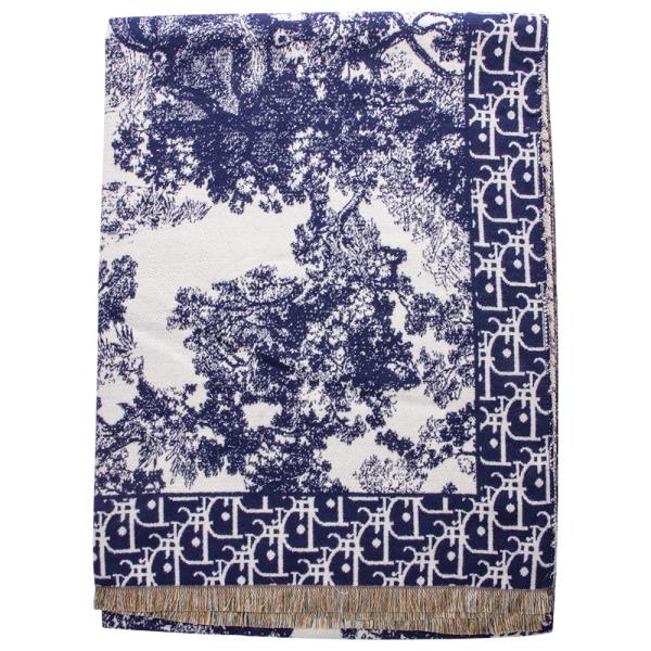 FRENCH COUNTRY BLUE DESIGN FRAYED EDGE OBLING SCARF