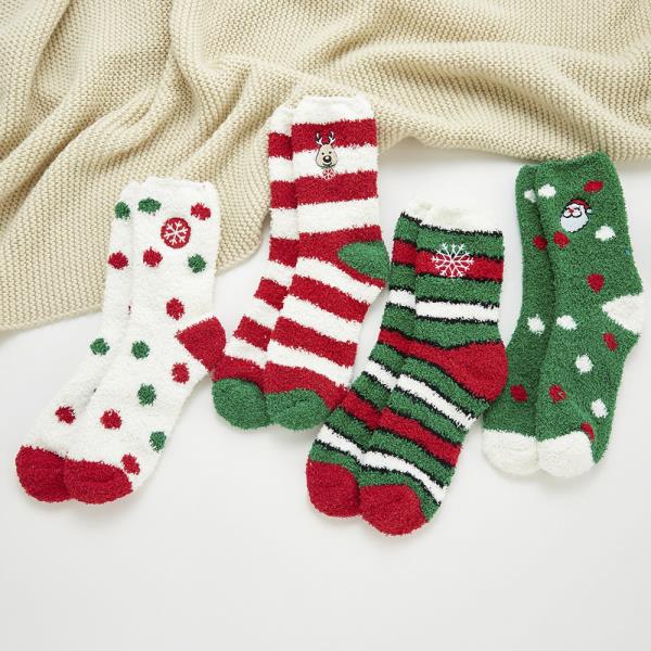 CHRISTMAS PATTERN FUZZY SOCKS