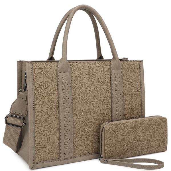 2IN1 STYLISH EMBOSSED SATCHEL W WALLET SET