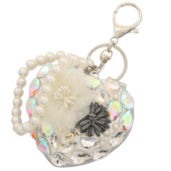 HEART FLOWER TEARDROP STONE KEYCHAIN WITH PEARL