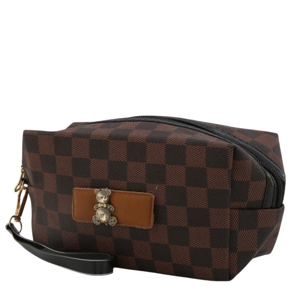 TWO TONE CHECKERED PATTERN TEDDY BEAR POUCH