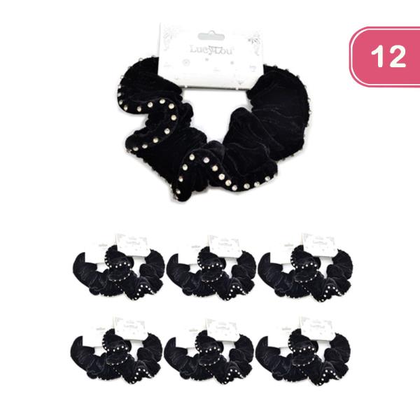 VELVET RHINESTONE HAIR SCRUNCHIE (12 UNITS)