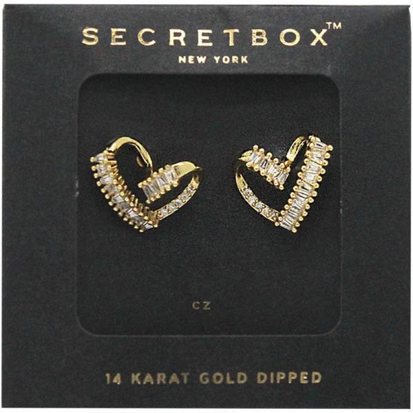 SECRET BOX 14K GOLD/WHITE GOLD CZ HEART POST EARRING