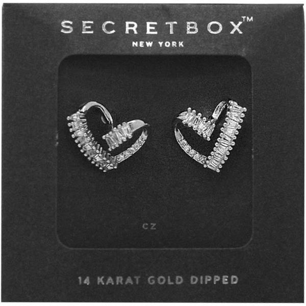 SECRET BOX 14K GOLD/WHITE GOLD CZ HEART POST EARRING