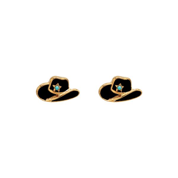 SECRET BOX 14K GOLD DIPPED COW BOY HAT EARRING