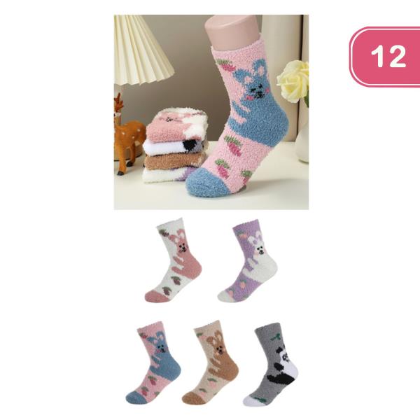 FUZZY ANIMAL SOCKS (12 UNITS)