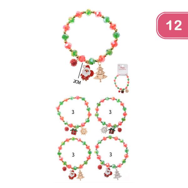 CHRISTMAS CHARM BEADED BRACELET (12 UNITS)