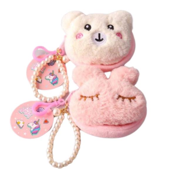 CUTE BUNNY BEAR PLUSHIE WITH PEARL BEAD STRAP  BAG CHARM KEYCHAIN