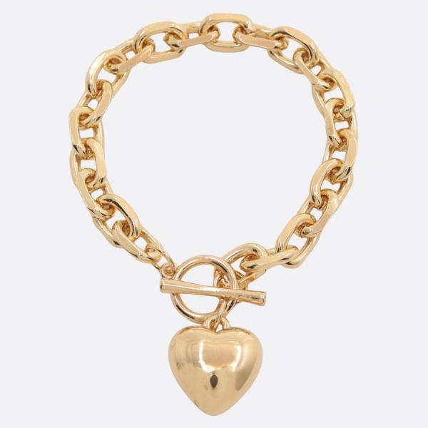 SODAJO PUFFY HEART OVAL LINK TOGGLE CLASP BRACELET