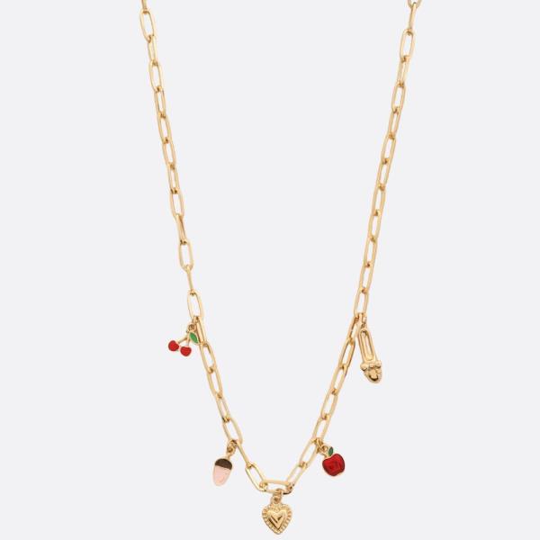 SODAJO HEART CHERRY CHARM OVAL LINK GOLD DIPPED NECKLACE