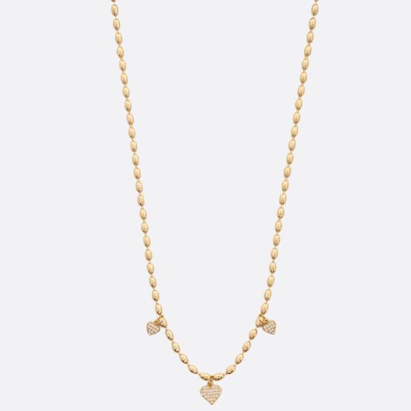 SODAJO CZ HEART STATION BEADED GOLD DIPPED NECKLACE