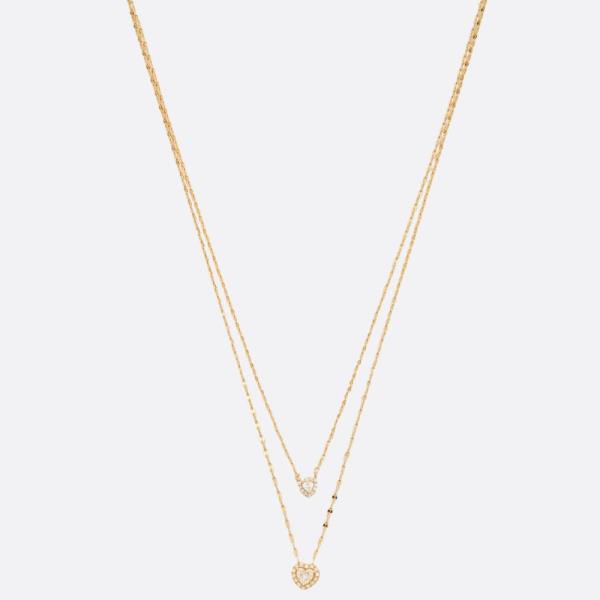 SODAJO CZ DOUBLE HEART CHARM LAYERED GOLD DIPPED NECKLACE