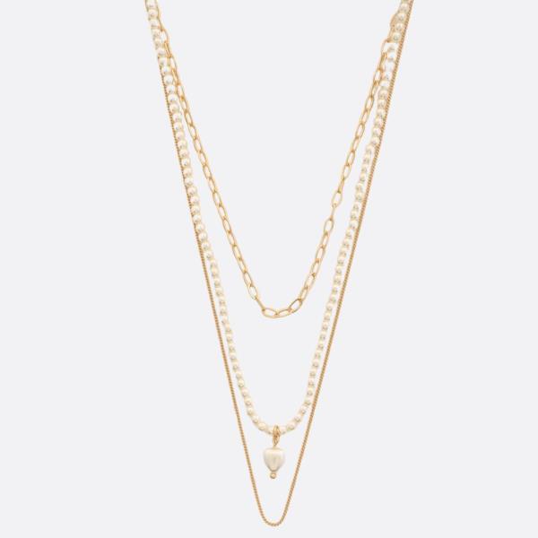 SODAJO HEART PEARL BEAD LAYERED GOLD DIPPED NECKLACE