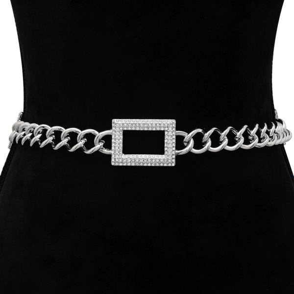 RHINESTONE OPEN SQUARE CHAIN HOOK BELT