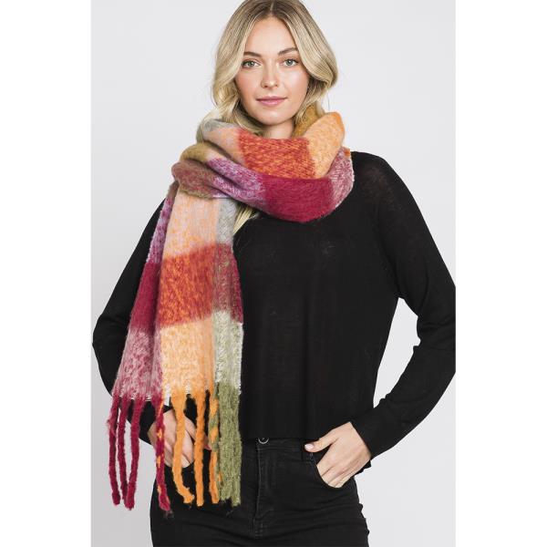 MULTI COLOR PLAID SCARF W/FRINGE