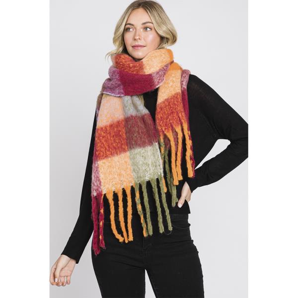 MULTI COLOR PLAID SCARF W/FRINGE