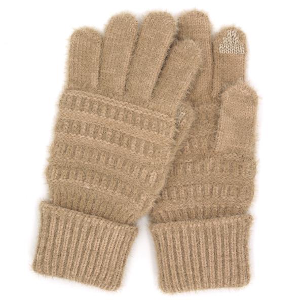 FUZZY CABLE KNIT SMART TOUCH GLOVES