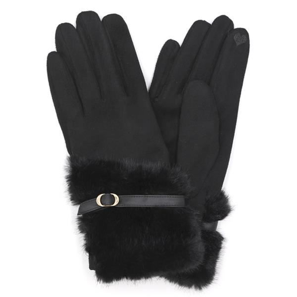 FAUX FUR AND STRAP CUFF SMART TOUCH GLOVES