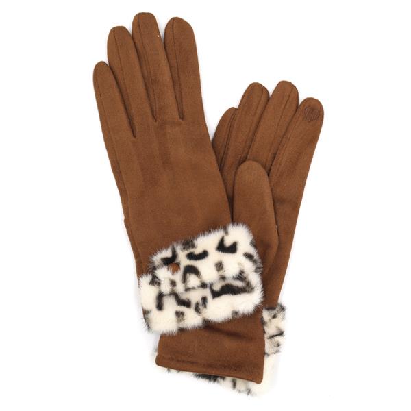 LEOPARD FAUX FUR CUFF SMART TOUCH GLOVES